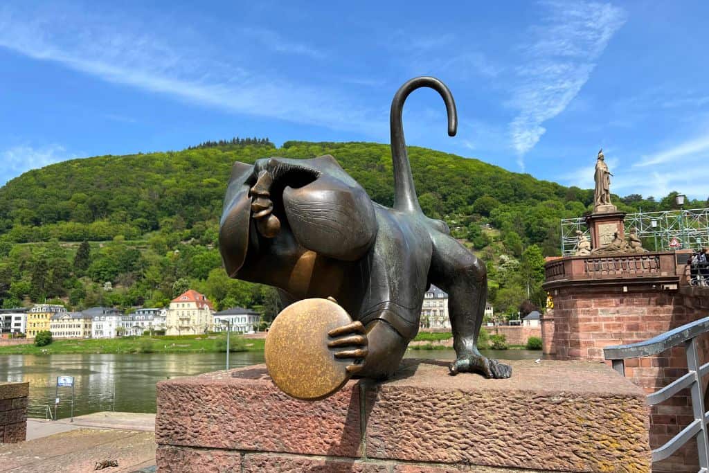 The famous bronze monkey statue in Heidelberg.