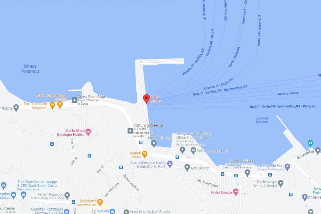 Map of the Corfu Ferry Port.