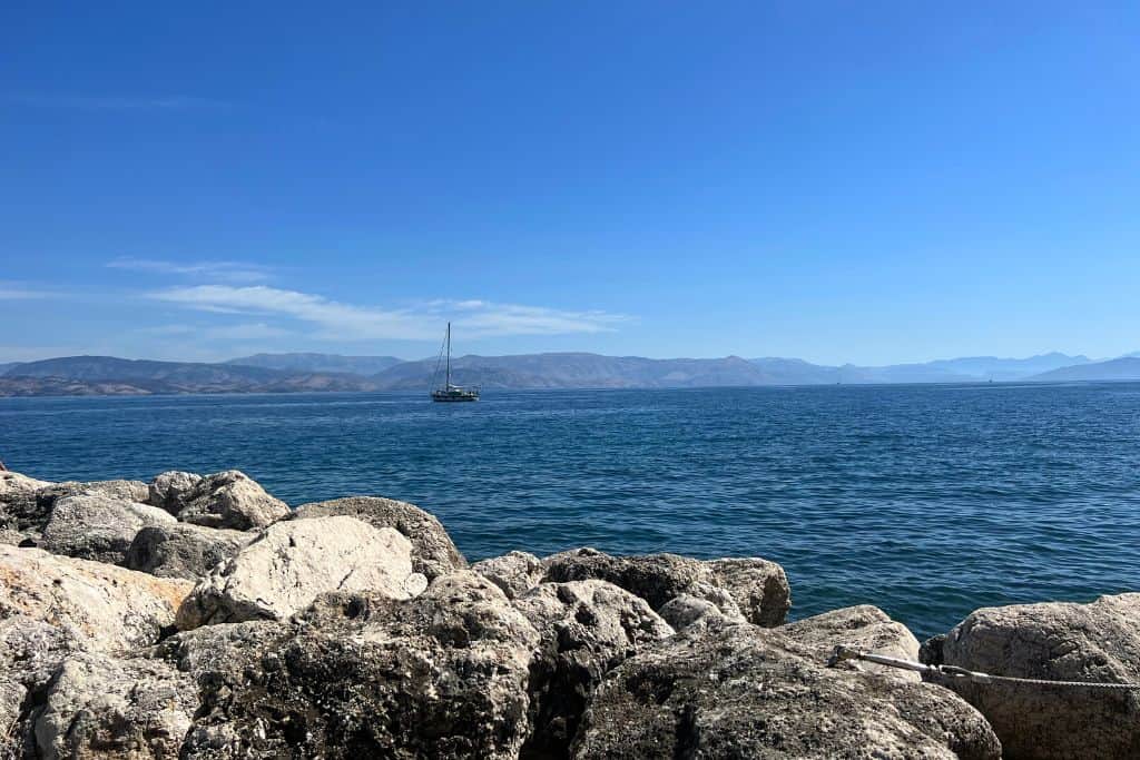 View of the Ioanian sea from Corfu. The island is the biggest out of the Ionian islands.