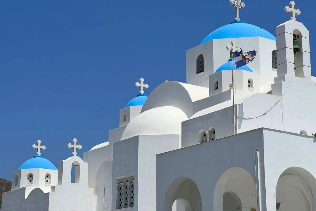 A blue-domed church in Naxos.